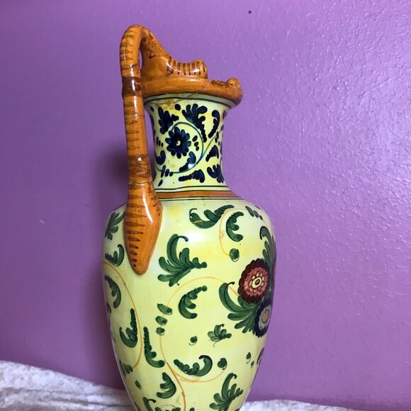 Vintage Italian Vase Yellow Hand-Painted Broken Needs Repair 53 Italy Home Decor - Picture 5 of 12